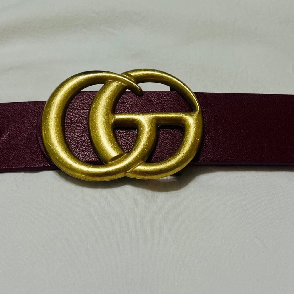 Luxury Burgundy Belt with Gold Buckle